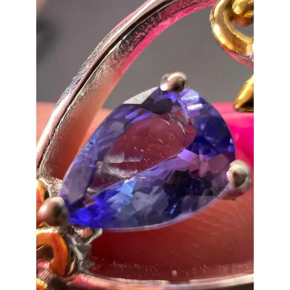 Tanzanite two toned sterling silver chandelier lever back earrings - Picture 6 of 9